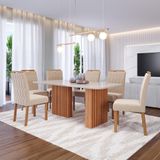Conjunto De Mesa Retangular Com Tampo De Vidro Cinamomo Ester E 6 Cadeiras Paola Suede Nude