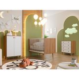 Quarto De Bebê Encanto Com Berço 76 Cm, Cômoda 4 Gv E Cômoda 2 Pt Nogal E Branco