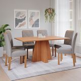 Conjunto De Mesa Retangular Com Tampo De Mdf Cinamomo Maitê E 6 Cadeiras Fernanda Linho Grafite E Madeira