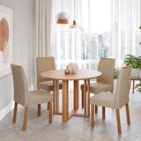 Conjunto De Mesa Redonda Com Tampo De Mdf Cinamomo Flora E 4 Cadeiras Clarice Linho Bege E Madeira