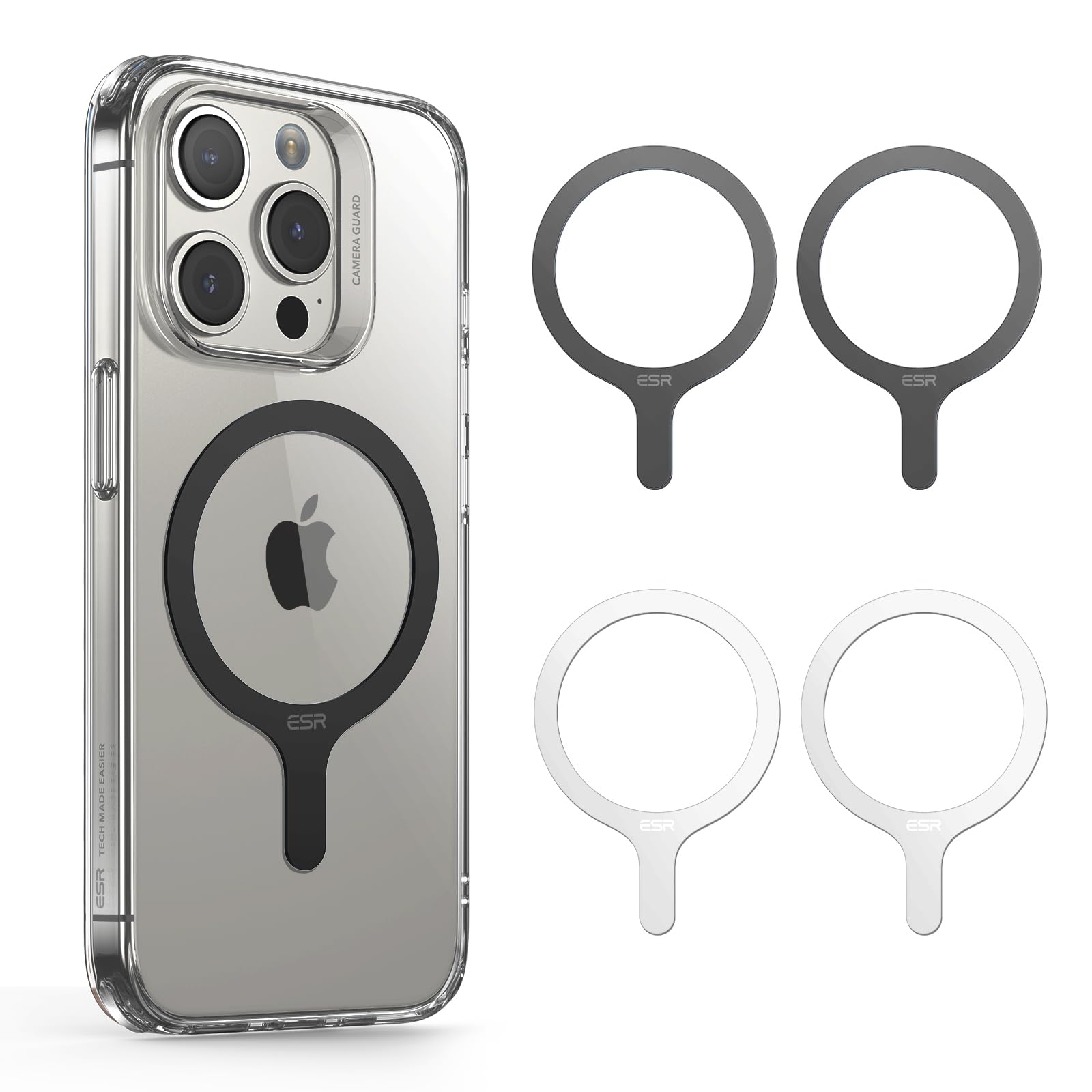 Anel Magnético Magsafe Sticker 360 Esr, Pacote Com 4 Preto/branco