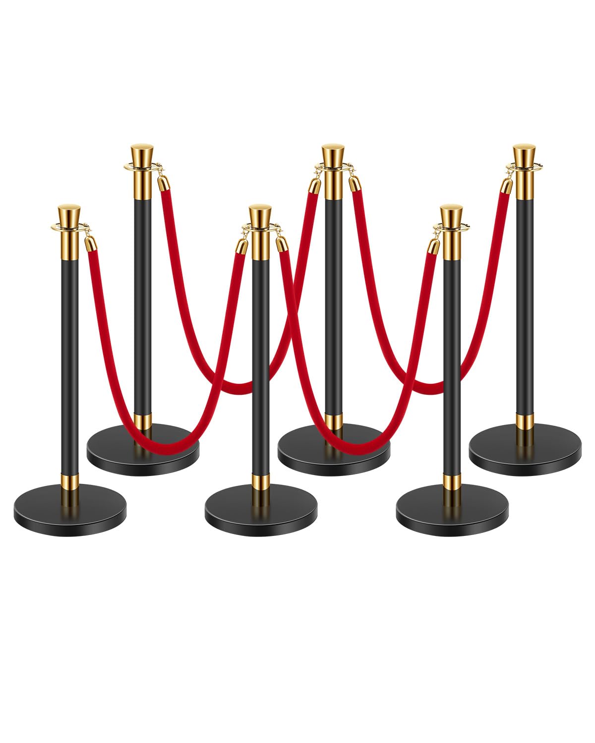 Barreiras De Controle De Multidões Vevor Stanchions Com 4 Cordas De Veludo Vermelho