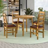 Conjunto Com Mesa De Jantar Redonda E 4 Cadeiras Estofadas Em Madeira Maciça Cork Espresso Móveis Nogueira/angus Ambar