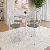 Conjunto Sala De Jantar Mesa Quadrada 70cm Tampo Granito Com 4 Cadeiras Leia Branco/ Platina/ Ocre