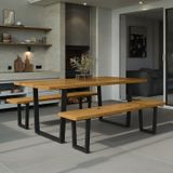 Conjunto Com Mesa De Jantar Retangular E 2 Bancos Em Ferro E Madeira Maciça Savannah Espresso Móveis Nogueira/preto
