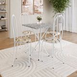 Conjunto Sala De Jantar Mesa Quadrada 70cm Tampo Granito Com 4 Cadeiras Leia Branco/ Cedro/ Ocre