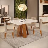 Conjunto Sala De Jantar Mesa 120cm Tampo De Vidro Mdf Kiara Com 4 Cadeiras Yasmin Freijó/off White/veludo Kraft
