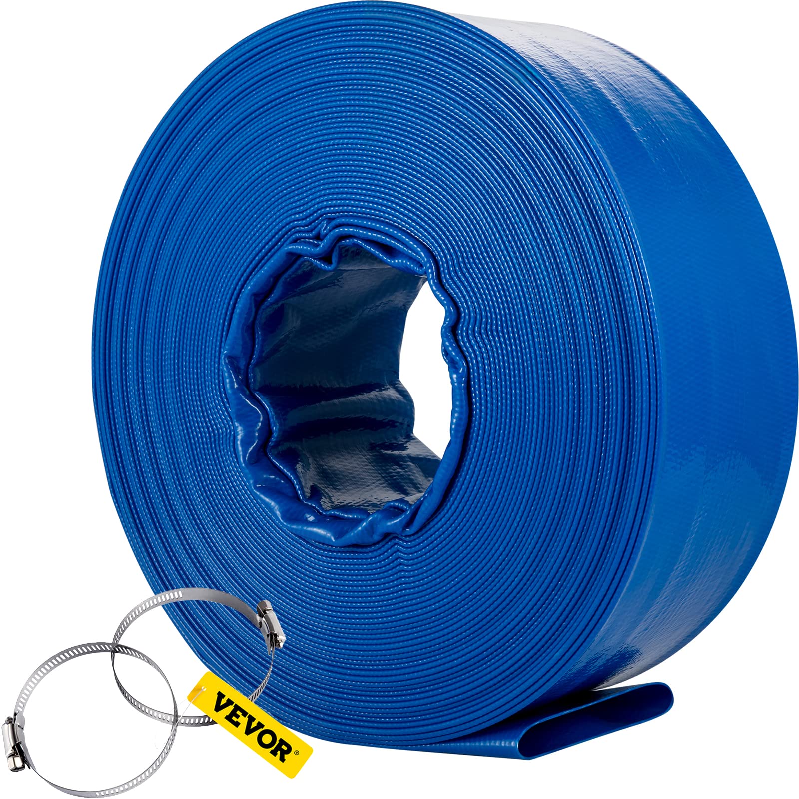 Mangueira De Descarga Vevor 1,5 Cm X 30,5 M Pvc Lay Flat Blue Com Braçadeiras