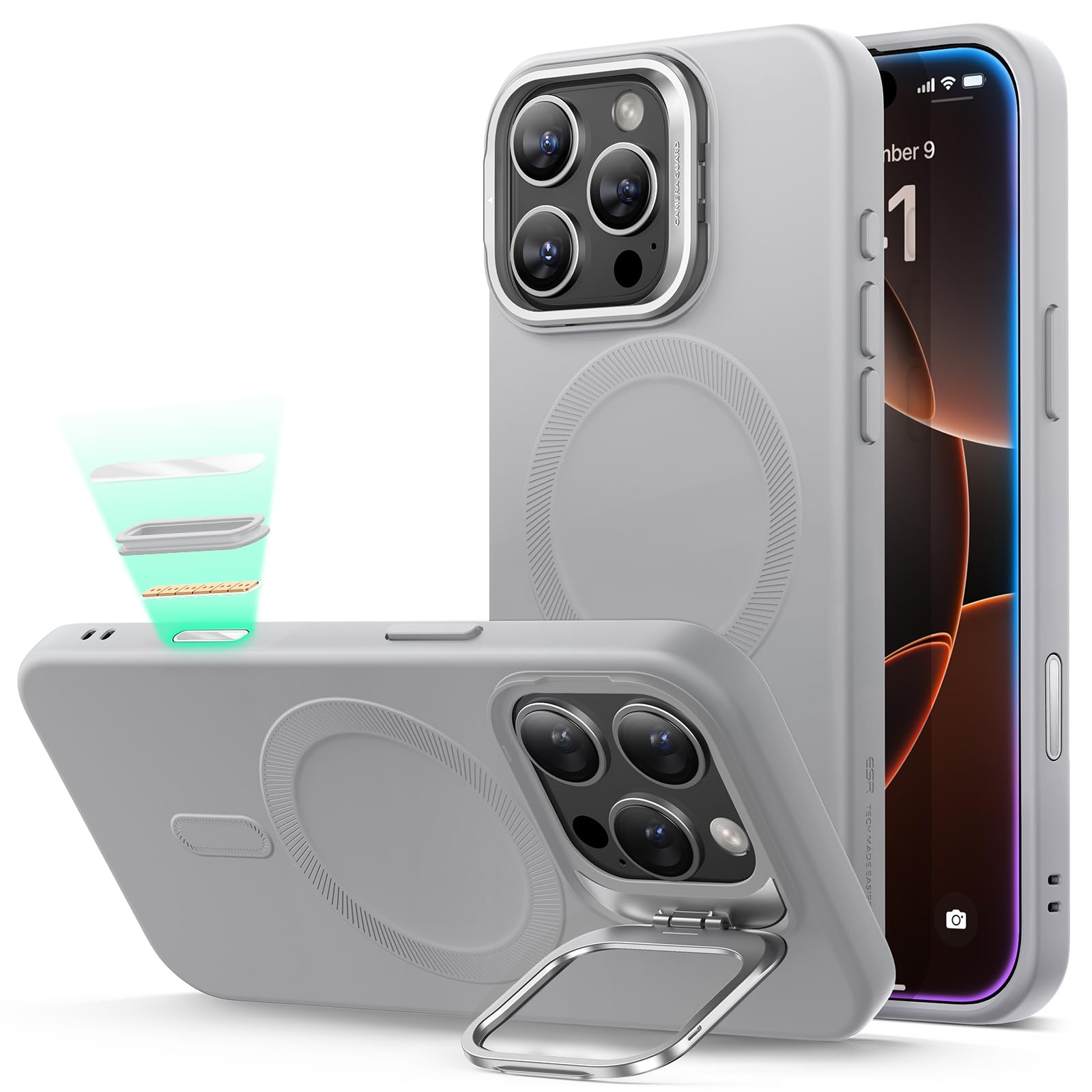 Capa De Telefone Esr Para Iphone 16 Pro De Silicone Com Suporte Magsafe Grey