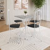 Conjunto Sala De Jantar Mesa Quadrada 70cm Tampo Granito Com 4 Cadeiras Leia Branco/ Preto/ Ocre