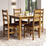 Conjunto Com Mesa De Jantar Retangular 4 Cadeiras Estofadas Em Madeira Maciça Serena Espresso Móveis Nogueira/angus Ambar