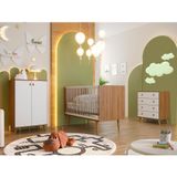 Quarto De Bebê Encanto Com Berço 66 Cm, Cômoda 4 Gv E Cômoda 2 Pt Nogal E Branco