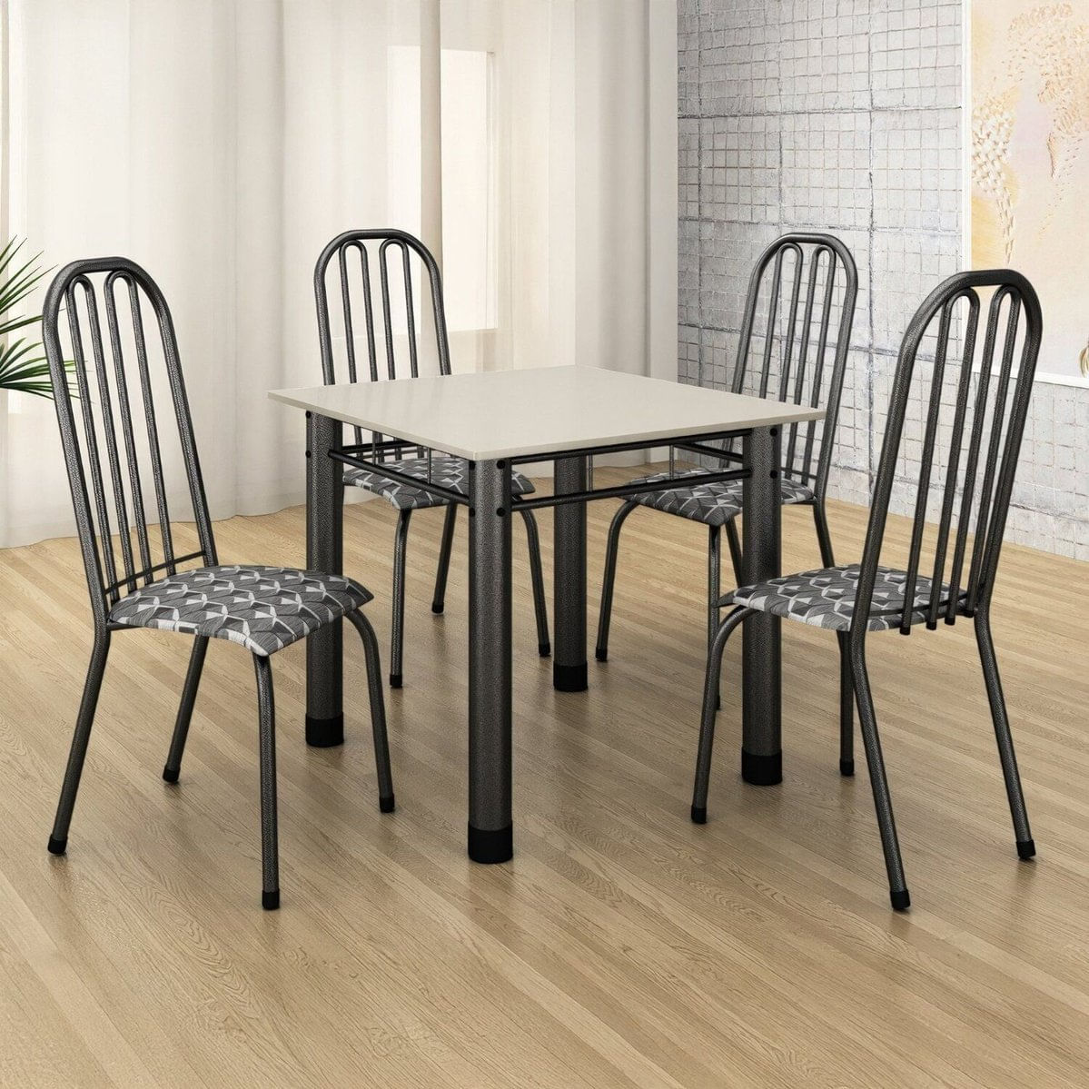 Conjunto Sala De Jantar 4 Cadeiras Natal Prata / Cinza