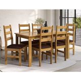 Conjunto Mesa De Jantar Retangular E 6 Cadeiras Estofadas Em Madeira Maciça Serena Espresso Móveis Nogueira/angus Ambar