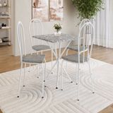 Conjunto Sala De Jantar Mesa Quadrada 70cm Tampo Granito Com 4 Cadeiras Leia Branco/ Grafiato/ Ocre