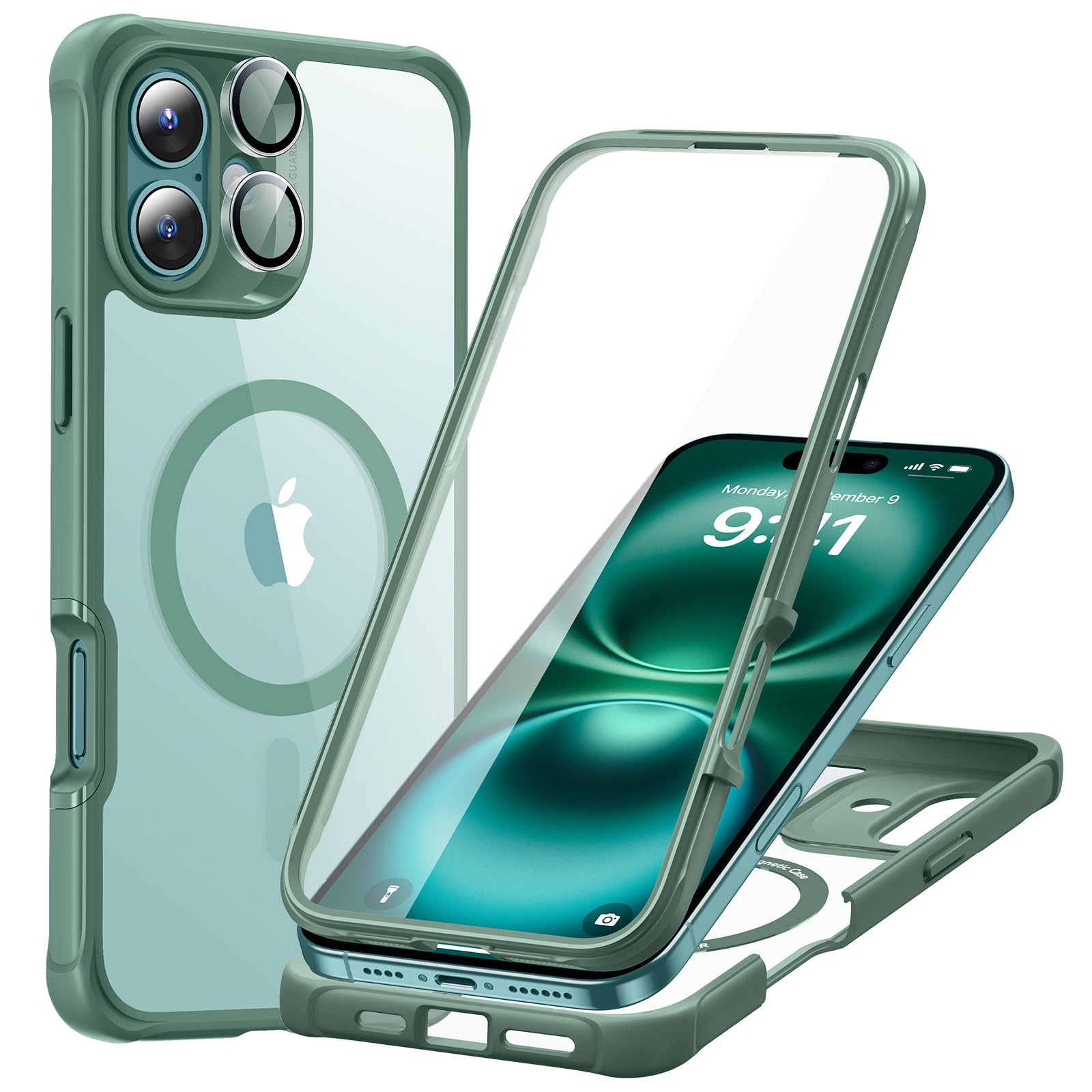 Capa De Telefone Esr Para Iphone 16 Com Vidro Temperado Verde Transparente