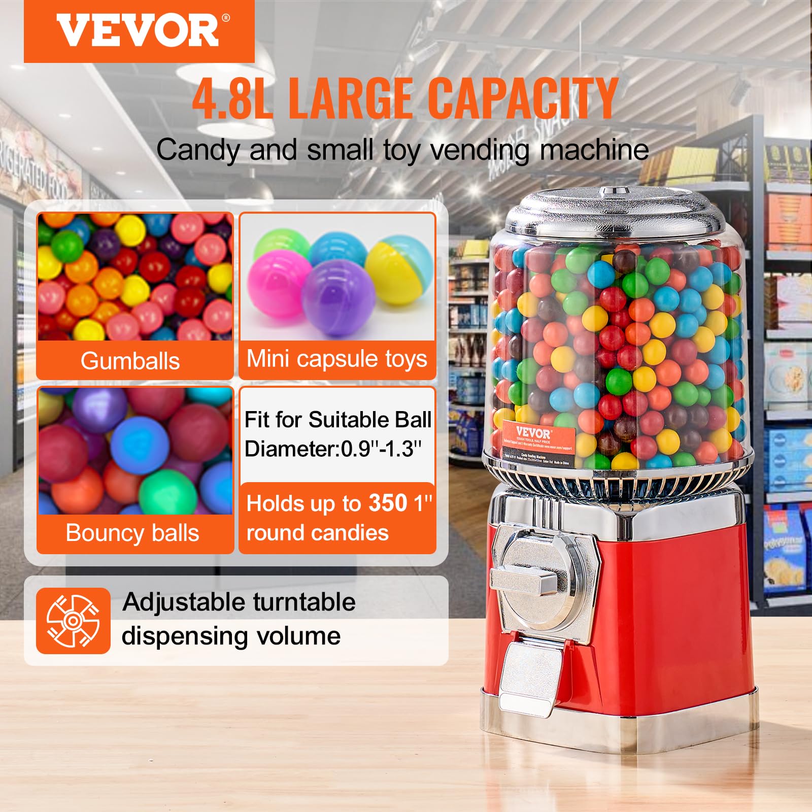 Máquina Gumball Vevor 16h Home Candy Vending Pc Vermelha 4,8 L