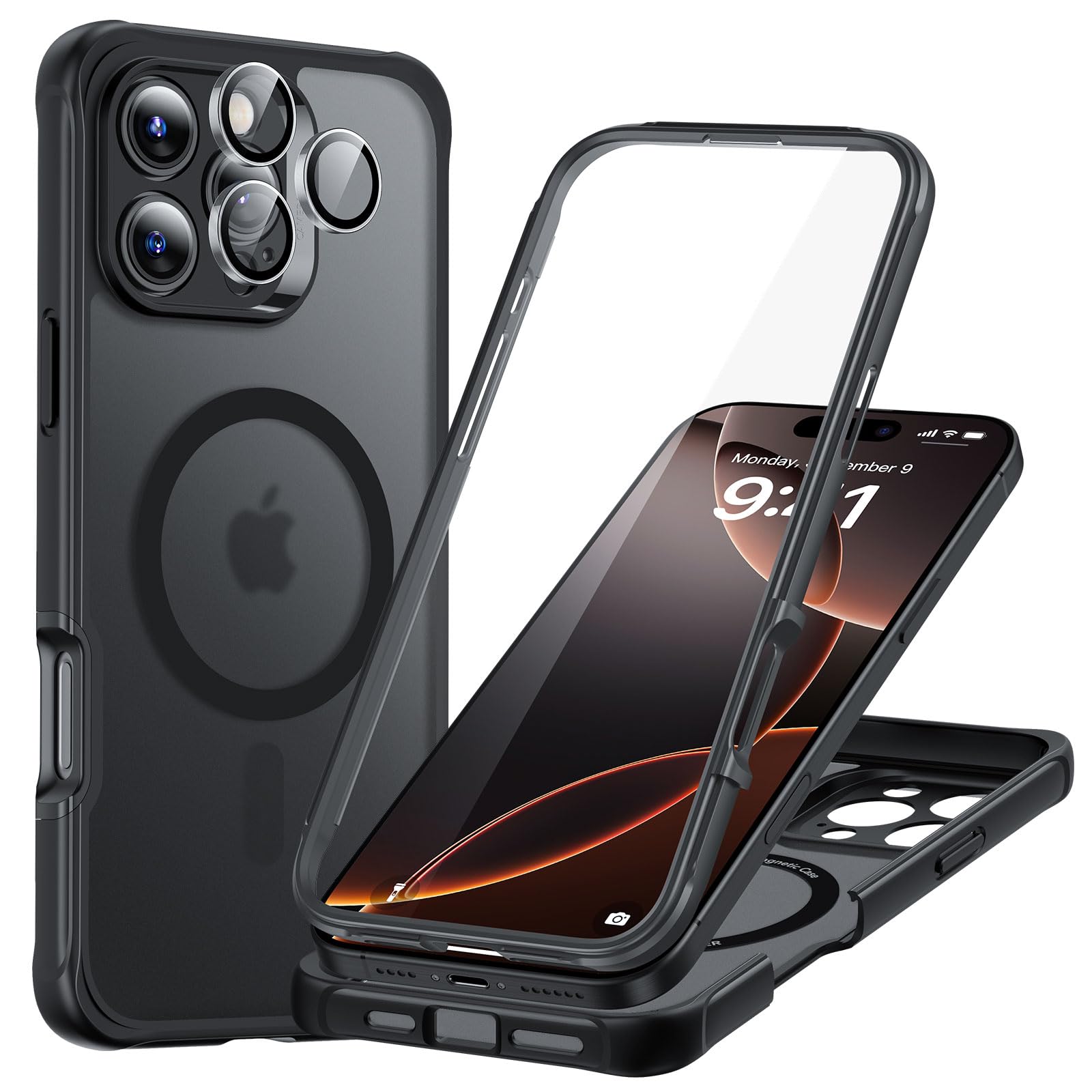 Capa De Telefone Esr Para Iphone 16 Pro Max Com Vidro Temperado Preto