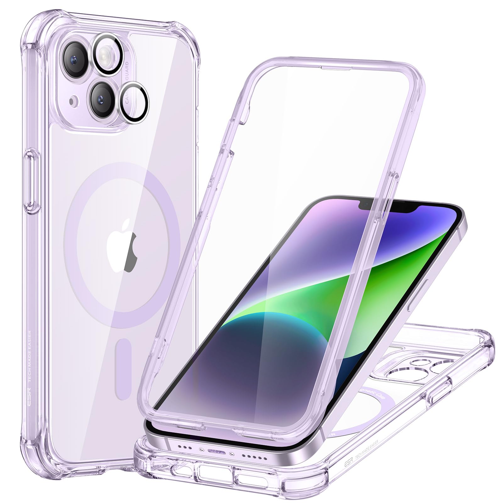 Capa De Telefone Esr Para Iphone 14 Com Vidro Temperado Roxo Transparente