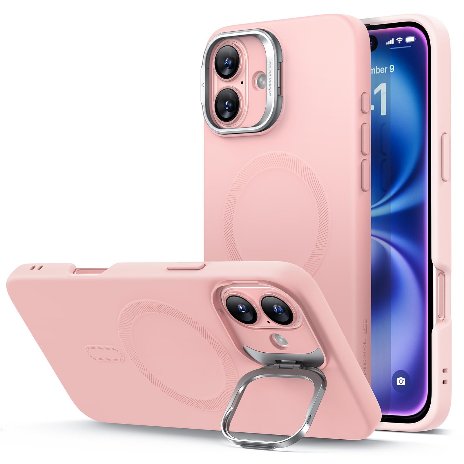 Capa De Telefone Esr De Silicone Com Suporte Para Iphone 16 Plus Rosa
