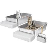 Caixa De Areia Para Gatos Vevor Em Aço Inoxidável Com 15 Cm De Profundidade, Pacote Com 2 Unidades Xl