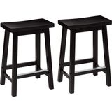 Banco De Bar Amazon Basics, Assento De Selim De Madeira Maciça, Preto, 24 Cm