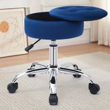 Cadeira Vanity Stool Gitrah Swivel Com Armazenamento Em Veludo Azul