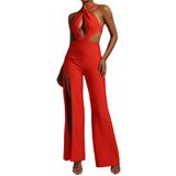 Macacão Bella Barnett Vermelho Sem Mangas Com Fenda Alta