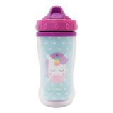 Copo Infantil Com Parede Dupla Animal Fun Unicornio Com Canudo Buba