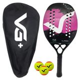 Kit Raquete De Beach Tennis Classic Full Carbon Com 3 Bolas E Bolsa De Transporte Vg Plus Rosa
