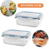 Kit 2 Potes De Vidro Hermético Retangular 370ml