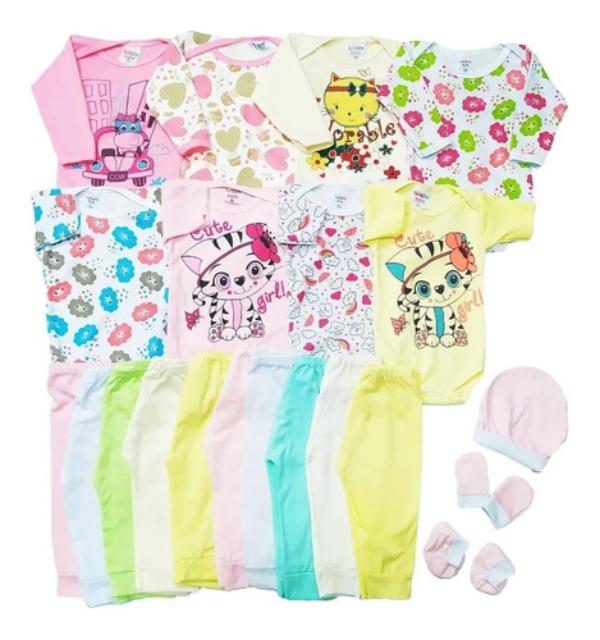 Kit Roupa De Bebe Maternidade 14 Peças Enxoval Body E Mijão