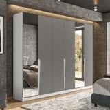 Guarda-roupa Casal Com Espelho Porto 6 Portas 4 Gavetas Branco E Cinza