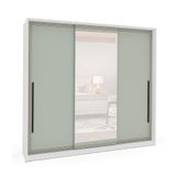 Guarda-roupa Casal Com Espelho Valência 3 Portas 4 Gavetas Branco E Verde