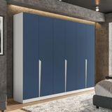 Guarda-roupa Casal Porto 6 Portas 4 Gavetas Branco E Azul