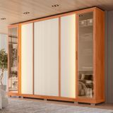 Guarda-roupa Casal Com Reflecta Monday Ripado 6 Portas 4 Gavetas Freijó E Off White