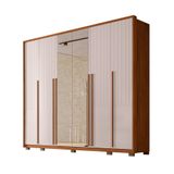 Guarda-roupa Casal Com 2 Espelhos Quintus Ripado 6 Portas 6 Gavetas Freijó E Off White