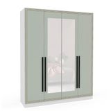 Guarda-roupa Casal Com Espelho Valência 4 Portas 4 Gavetas Branco E Verde