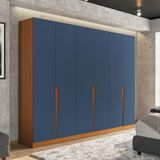 Guarda-roupa Casal Porto 6 Portas 4 Gavetas Freijó E Azul