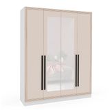 Guarda-roupa Casal Com Espelho Valência 4 Portas 4 Gavetas Branco E Creme