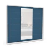 Guarda-roupa Casal Com Espelho Lisboa 3 Portas 4 Gavetas Branco E Azul