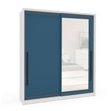 Guarda-roupa Casal Com Espelho Valência 2 Portas 2 Gavetas Branco E Azul