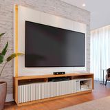 Estante Para Home Theater E Tv Até 75 Polegadas Jordão Com Led 2 Portas Off White E Freijó