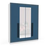 Guarda-roupa Casal Com Espelho Valência 4 Portas 4 Gavetas Branco E Azul