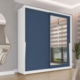 Guarda-roupa Casal Com Espelho Porto 2 Portas 2 Gavetas Branco E Azul