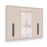Guarda-roupa Casal Com Espelho Valência 6 Portas 4 Gavetas Branco E Creme