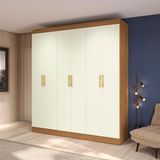 Guarda-roupa Casal Annelise 6 Portas 2 Gavetas Canela E Off White