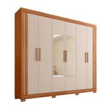Guarda-roupa Casal Com Espelho Eden 6 Portas 2 Gavetas Freijó E Off White