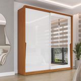 Guarda-roupa Casal Com Espelho Porto 2 Portas 2 Gavetas Branco E Freijó