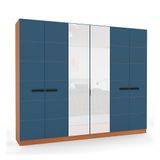 Guarda-roupa Casal Com Espelho Lisboa 6 Portas 4 Gavetas Freijó E Azul